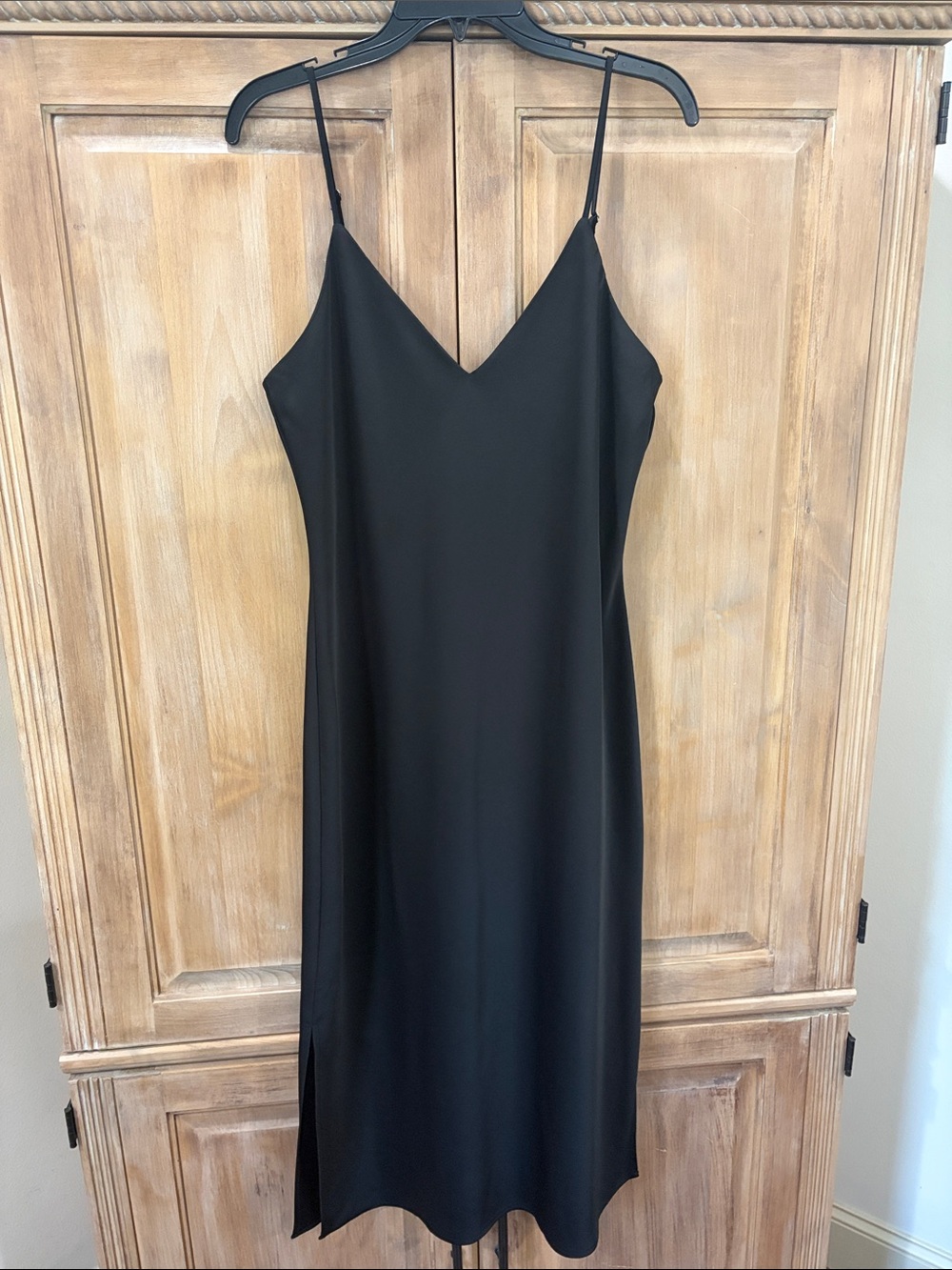 Gianni Bini Black Midi Slip Dress with Spaghetti Straps